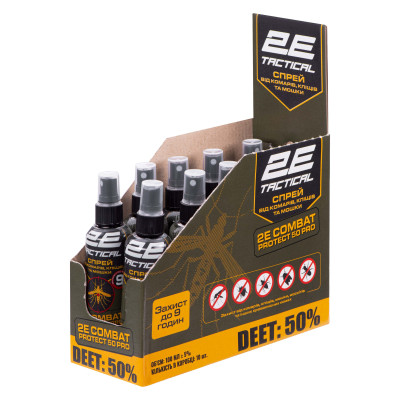 Спрей от комаров, клещей и мошек 2E Combat Protect 50 Pro, 100 мл - 10 шт Спрей от комаров, клещей и мошек 2E Combat Protect 50 Pro, 100 мл - 10 шт