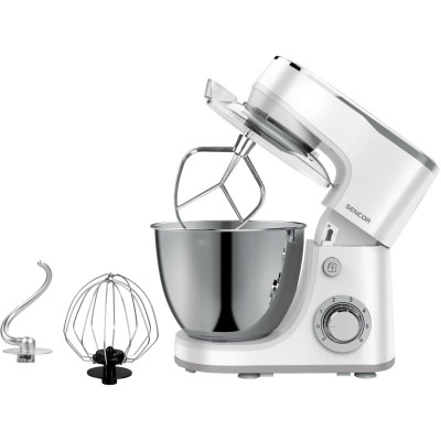 Міксер Sencor планетарний 1300Вт, насадки-3, чаша-нерж., метал, 5л, 6 швидкостей, Pulse-режим, білий Міксер Sencor планетарний 1300Вт, насадки-3, чаша-нерж., метал, 5л, 6 швидкостей, Pulse-режим, білий
