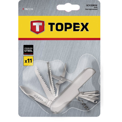 Topex Ніж багатофункціональний, 11 функцій, тримач металевий, нержавіюча сталь Topex Ніж багатофункціональний, 11 функцій, тримач металевий, нержавіюча сталь