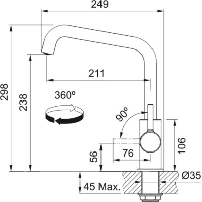 Змішувач для кухні Franke Lina U, довж.виливу - 211мм, поворотний, 1важіль, чорний матовий