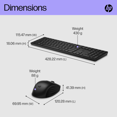 Комплект клавіатура та миша HP 650, WL, EN/UK, чорний