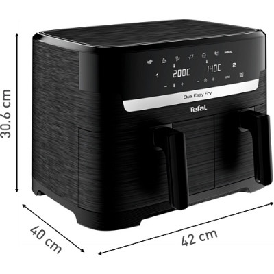 Мультипіч Tefal Easy Fry Dual Essential, 2700Вт, чаша-5.2+3.1л, сенсорне керув., 2 чаши, гриль, пластик, чорний