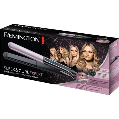 Випрямляч Remington Sleek&Curl Expert, 45Вт, темп.режимів-9, 150-230С, дисплей, кераміка, титан , бузково-чорний
