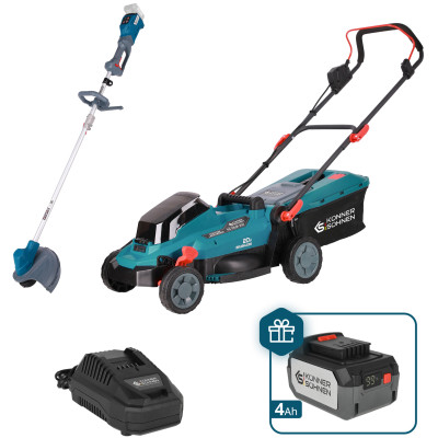 Набір із двох акумуляторних інструментів Konner&Sohnen KS 33LM-BCT20V-SET 20В газонокосарка KS 33LM-20V та тример садовий KS BCT-20V акб 1х4А·год ЗП 17.3кг