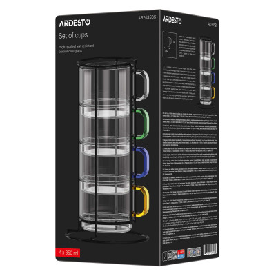 ARDESTO Набір чашок 350мл, 4шт, боросилікатне скло, прозорий ARDESTO Набір чашок 350мл, 4шт, боросилікатне скло, прозорий