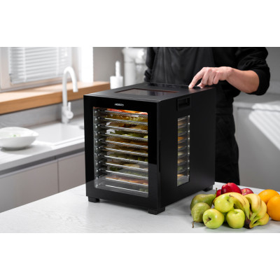 ARDESTO Сушарка для продуктів FDB-1242, 850Вт, піддонів -12x3см, макс-70°С, таймер, електр. управління, нерж., чорний