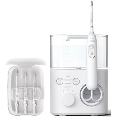 Іригатор Philips стаціонарний Sonicare Philips Sonicare Power Flosser 7000, чаша 600 мл, від мережі , чохол, 4 насадки , білий
