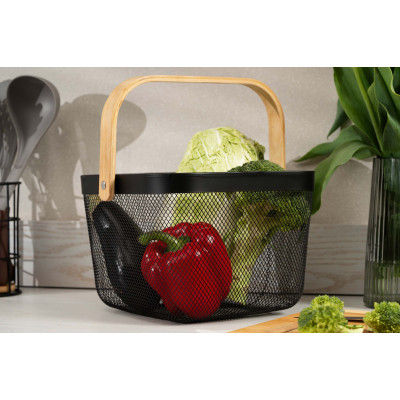 ARDESTO Кошик з ручкою Midori 25х24.5х18см, метал, бамбук, чорний