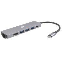 Хаб 2E USB-С > 2хUSB-A 2.0/USB-A 3.0/USB-C PD/HDMI/Ethernet, 0.15м, серый