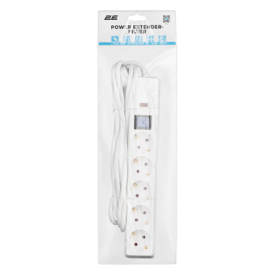 Подовжувач мережевий 2E 3м, 5xТипF, 16A, фільтр, білий Подовжувач мережевий 2E 3м, 5xТипF, 16A, фільтр, білий