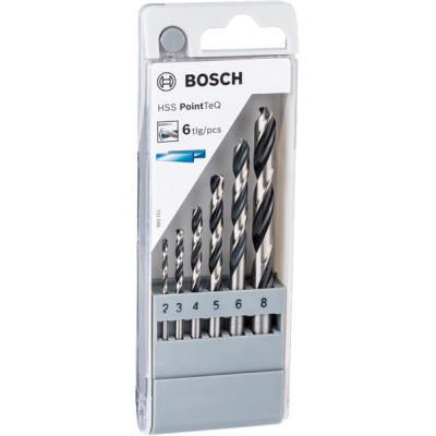 Набір свердел по металу Bosch Professional HSS-PointTeQ, 2-8мм, кейс, 6шт