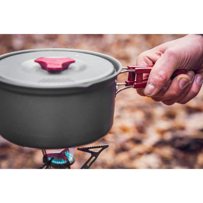 Набір туристичного посуду Neo Tools, 7в1, каструля, сковорода, 2 тарілки, половник, лопатка, губка, сертифікат LFGB, 0.42кг