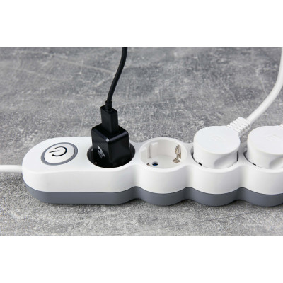 Удлинитель сетевой 2E Plus 4хТип F, 3х1мм кв, 10A, 3м, бело-серый 2E-U04VESM3W