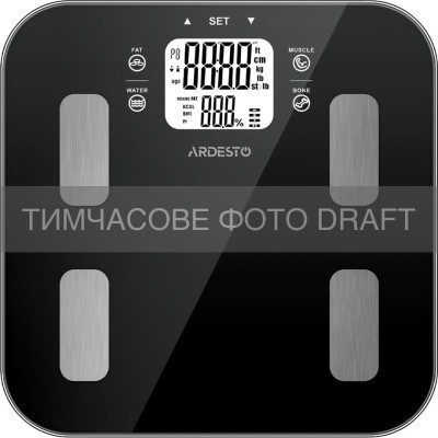 Ваги ARDESTO підлогові, 180кг, AAAx3 в комплекті, скло, чорні Ваги ARDESTO підлогові, 180кг, AAAx3 в комплекті, скло, чорні