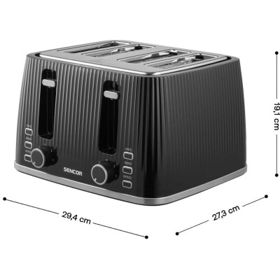Тостер Sencor 1860Вт, підігрів, розморожування, 4 слоти, пластик, чорний