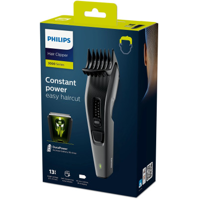 Машинка для стриження  Philips Series 3000, акум., роторний мотор, насадок-2, сталь, чорно-сірий