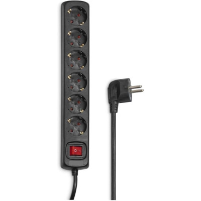 Подовжувач мережевий Hama 5м, 6хТип, 16А, фільтр, чорний