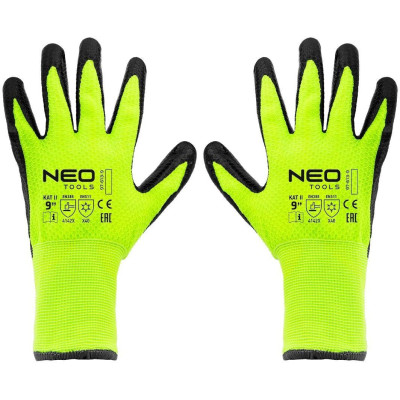 Neo Tools Рукавички робочі, утеплені, латексне покриття, поліестер, р.9, зелено чорні Neo Tools Рукавички робочі, утеплені, латексне покриття, поліестер, р.9, зелено чорні