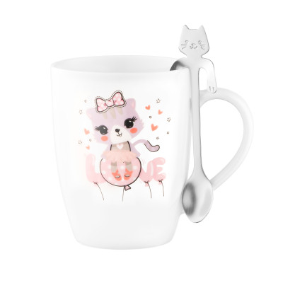 Чашка з ложкою ARDESTO Love, 320мл, порцеляна, нержавіюча сталь, білий
