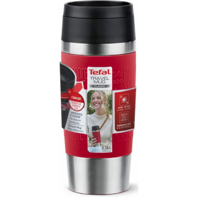 Термочашка Tefal Travel Mug Classic, 360мл, нержавіюча сталь, червоний
