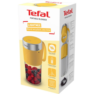 Блендер Tefal Lightmix портативний для смузі, чаша-300мл, USB, тритан, жовтий
