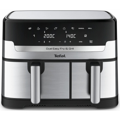 Мультипіч Tefal Dual EasyFry&Grill AirFryer, 2700Вт, чаша-5.2+3.1л, сенсорне керув., 2 чаши, гриль, пластик, сіро-чорний Мультипіч Tefal Dual EasyFry&Grill AirFryer, 2700Вт, чаша-5.2+3.1л, сенсорне керув., 2 чаши, гриль, пластик, сіро-чорний