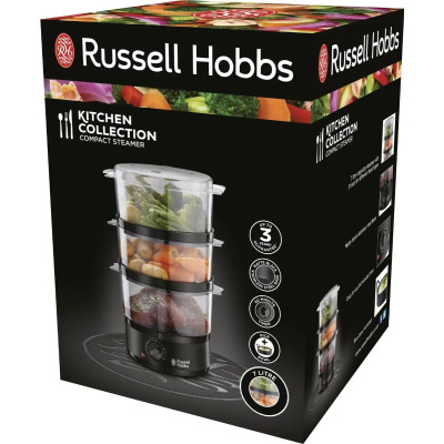 Пароварка Russell Hobbs Kitchen Collection 400Вт, чаша-2.3/3.3л, резервуар для воды -0.5л, механическое управление, 3 яруса, пластик, черный