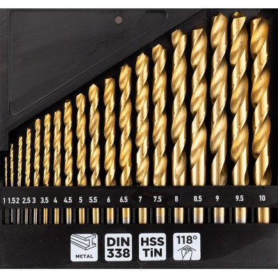 Набір свердел по металу GRAPHITE HSS TiN 1-10мм кейс 19шт