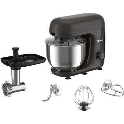 Кухонна машина Tefal Bake Essential 800Вт, чаша-метал, корпус-метал/пластик, насадок-4, чорний