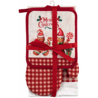 Подарунковий набір для кухні ARDESTO Christmas Gingerbread, 3шт, 100% бавовна (рушничок), 100% поліестер (прихватки), червоний