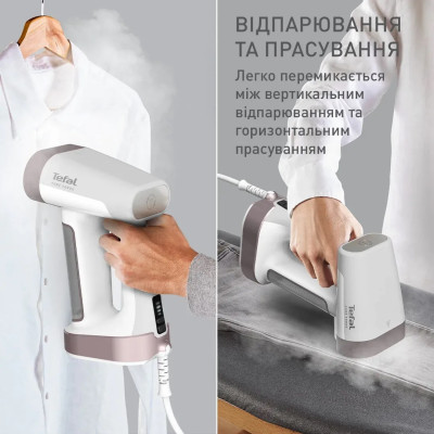 Відпарювач Tefal компактний Pure Force 2в1, 1800Вт, 180мл, постійна пара - 35гр, керам. підошва, білий