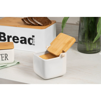 Цукорниця ARDESTO Midori 12х12х11см, 840мл, кераміка, бамбук, біла