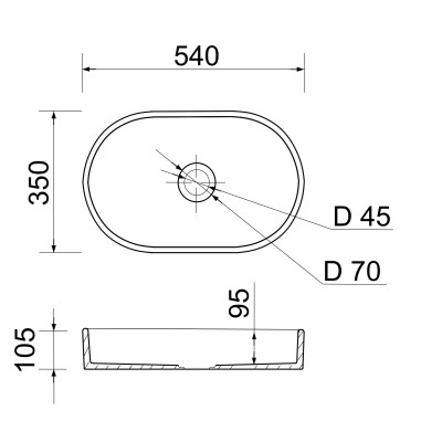 Раковина, умивальник Adamant BESTE NEW, штучний камінь, овальна, без отвору для змішувача та переливу, 540x350x110мм, накладний, білий