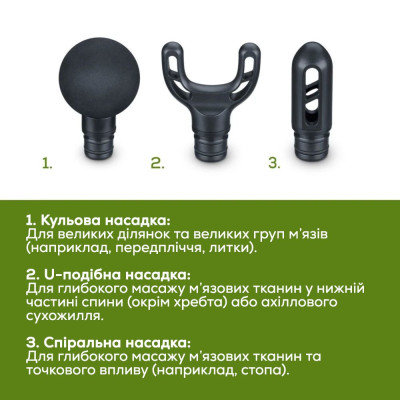 Масажер Beurer для тіла, літій- іонний акум., вага - 0,49кг, 3 насадки, чорний Масажер Beurer для тіла, літій- іонний акум., вага - 0,49кг, 3 насадки, чорний