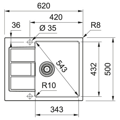 Кухонна мийка Franke Sirius 2.0, тектонайт, прямокутна, з крилом, 620х500х200, чаша-1, врізна, S2D 611-62, сірий