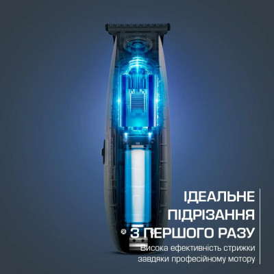 Тример Rowenta Barber Experience, для голови, бороди, мережа+акум., роторний мотор, насадок-5, нержавіюча сталь з покриттям DLC, чорно-синій Тример Rowenta Barber Experience, для голови, бороди, мережа+акум., роторний мотор, насадок-5, нержавіюча сталь з покриттям DLC, чорно-синій