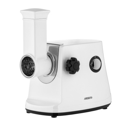 ARDESTO М'ясорубка, 1600Вт, продук.-1.6кг/хв, 3 решітки + для ковб., кеббе, 3 терки, пластик, біло-сріблястий ARDESTO М'ясорубка, 1600Вт, продук.-1.6кг/хв, 3 решітки + для ковб., кеббе, 3 терки, пластик, біло-сріблястий