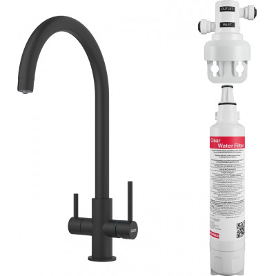 Змішувач для кухні Franke Lina Clear Water, довж.виливу - 216 мм, поворотний, 1+1 фільтр, чорний матовий