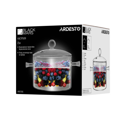 Каструля з кришкою ARDESTO Black Mars 2л, боросилікатне скло Каструля з кришкою ARDESTO Black Mars 2л, боросилікатне скло