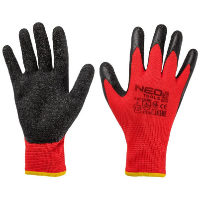Рукавички робочі Neo Tools поліестер з латексним покриттям, р.10, червоно-чорний 12шт Рукавички робочі Neo Tools поліестер з латексним покриттям, р.10, червоно-чорний 12шт