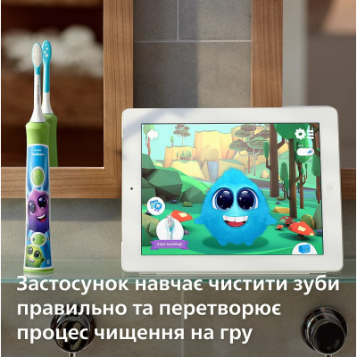 Щітка зубна електр. Philips, Sonicare For Kids, 62т. колив/хв, насадок-2, світло-зелений