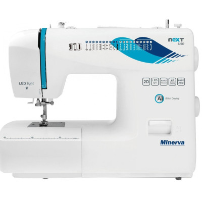 Швейна машина МINERVA NEXT 232D, електромех., 85Вт, 23 шв.оп., петля напівавтомат, білий + синій Швейна машина МINERVA NEXT 232D, електромех., 85Вт, 23 шв.оп., петля напівавтомат, білий + синій