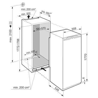 Холодильна камера Liebherr вбудована, 177x55.9х54.6, 307л, 1дв., Е, ST, диспл внутр., білий