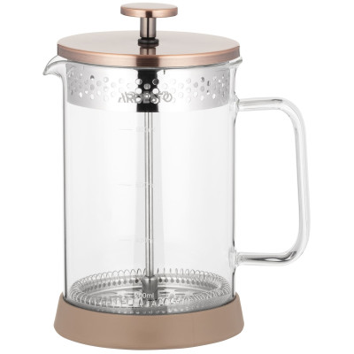Френч-прес ARDESTO Gemini, 800мл, боросилікатне скло, нержавіюча сталь, прозорий, мідний Френч-прес ARDESTO Gemini, 800мл, боросилікатне скло, нержавіюча сталь, прозорий, мідний