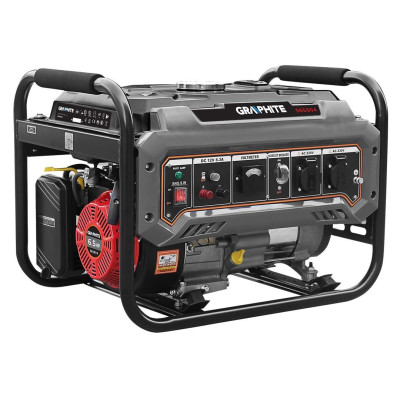 Graphite Генератор бензиновий 58G904, 2.0/2.2кВт, 1х12В та 2х230В (16А), бак 15л, 360г/кВтГ, 40 кг Graphite Генератор бензиновий 58G904, 2.0/2.2кВт, 1х12В та 2х230В (16А), бак 15л, 360г/кВтГ, 40 кг