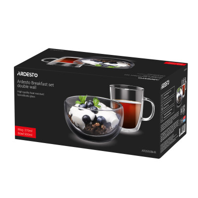 ARDESTO Набір для сніданку чашка і піала з подвійними стінками, 270мл, 500мл, боросилікатне скло, прозорий ARDESTO Набір для сніданку чашка і піала з подвійними стінками, 270мл, 500мл, боросилікатне скло, прозорий