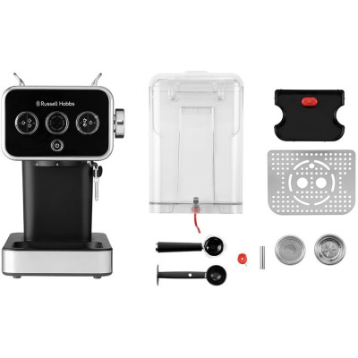Кофеварка Russell Hobbs рожковая Distinctions 1.1л, молотая + чалды, черно-серебристый