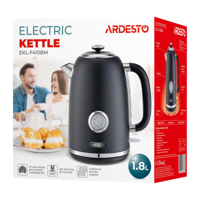 Електрочайник ARDESTO Vintage Dream 1.8л, Strix, метал, чорний матовий Електрочайник ARDESTO Vintage Dream 1.8л, Strix, метал, чорний матовий