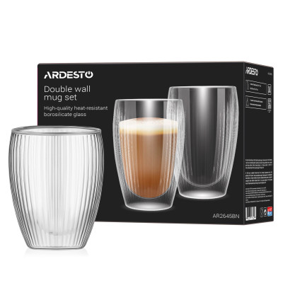 ARDESTO Набір чашок з подвійними стінками 450мл, 2шт, боросилікатне скло, прозорий ARDESTO Набір чашок з подвійними стінками 450мл, 2шт, боросилікатне скло, прозорий