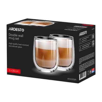 ARDESTO Набір чашок з подвійними стінками, 250мл, 2шт, боросилікатне скло, прозорий ARDESTO Набір чашок з подвійними стінками, 250мл, 2шт, боросилікатне скло, прозорий